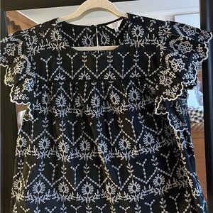 Crown and Ivy Black and White Embroidered Blouse